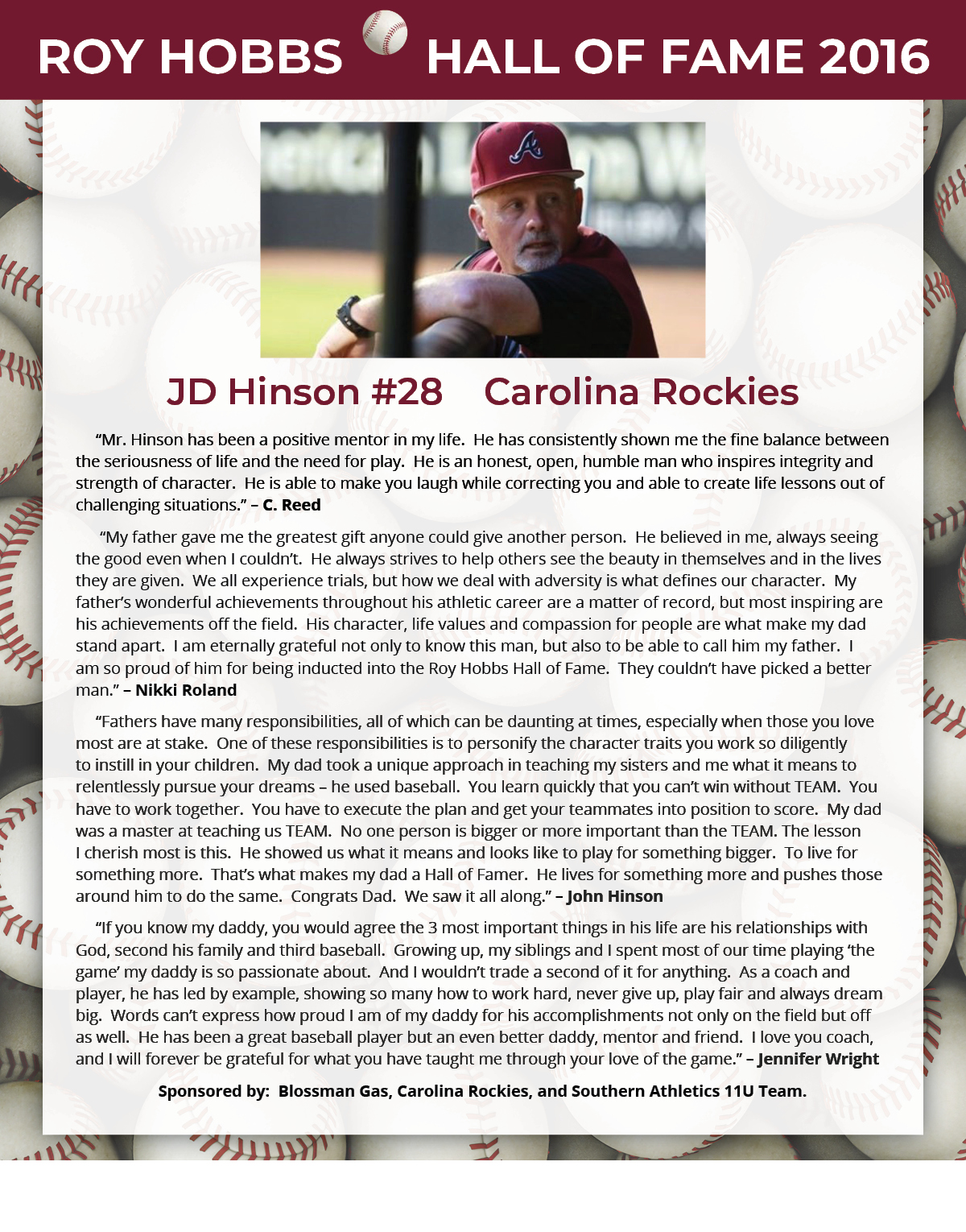 2016 Hall of Fame Inductee Bios Roy Hobbs Baseball